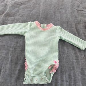 Rufflebutts green and pink bathing suit